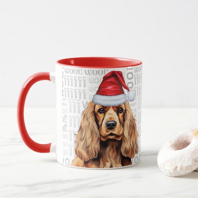 Mug Cocker Spaniel Chien Père Noël Woof Christmas (Avec donut)