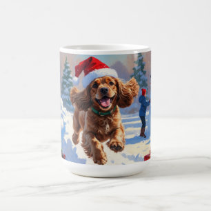 Mug Cocker Spaniel coule dans la neige avec le Casquet