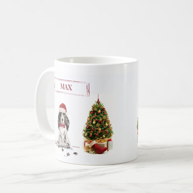 Mug Cocker Spaniel Funny Chien de Noël avec arbre (Devant gauche)