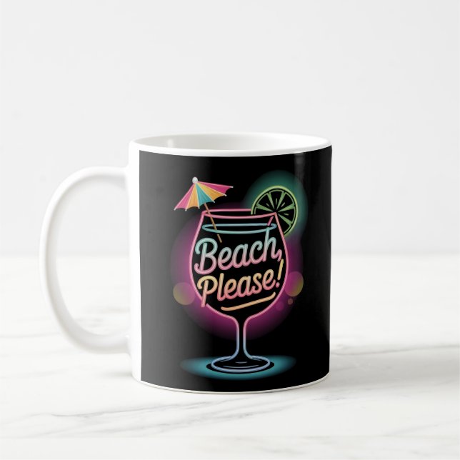 Mug Cocktail Neon Tropical "Plage S'Il Vous Plaît" Été (Gauche)