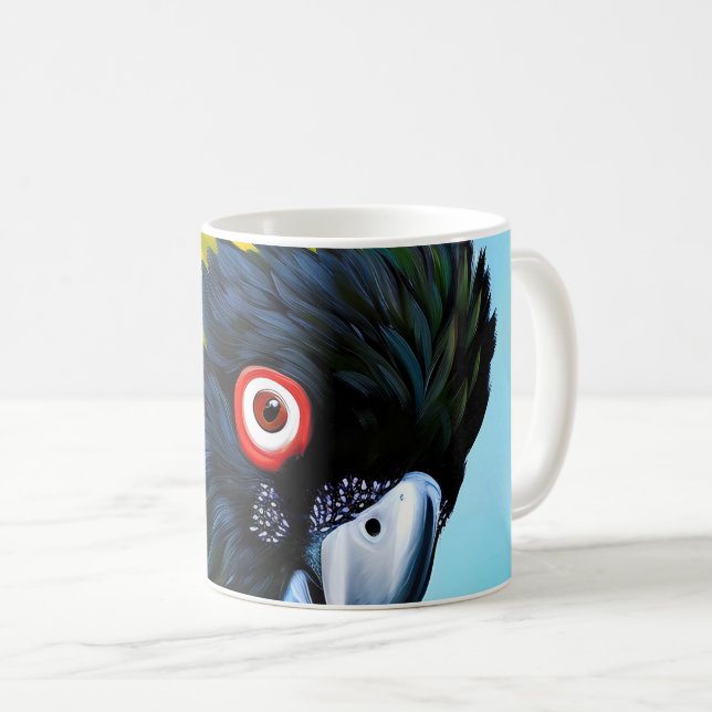 Mug Coco noir avec plumes jaunes (Devant droit)