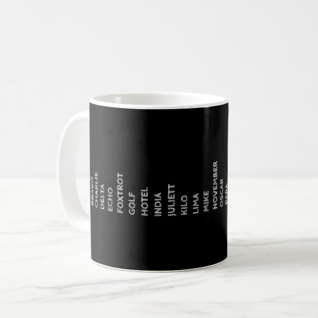 Mug Code de l'aviateur Alphabet de pilote phonétique (Devant gauche)