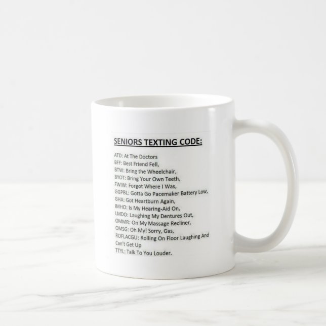 Mug Code de SMS pour personnes âgées (Droite)