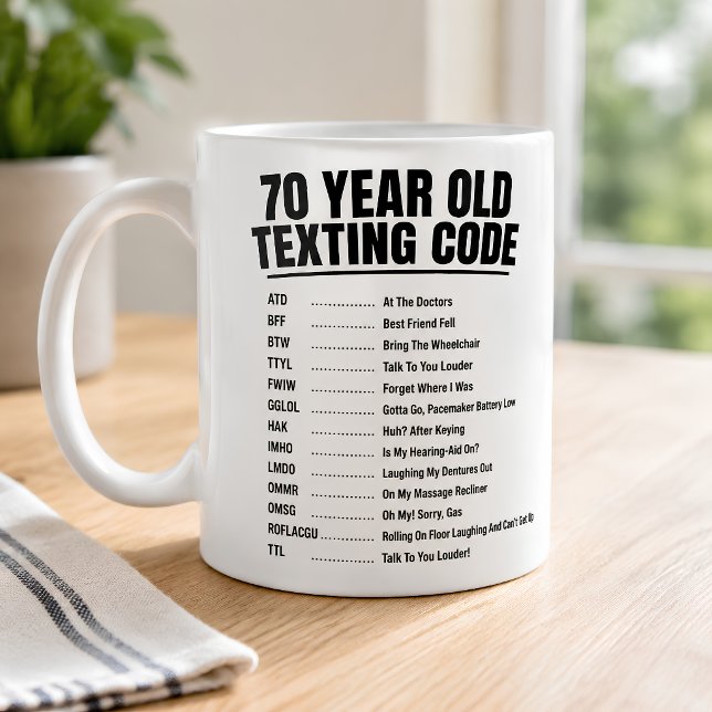 Mug Code de textage drôle pour septuagénaire (Créateur téléchargé)