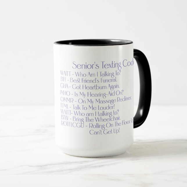 Mug "Codes de textage des seniors" Café/Thé personnali (Devant droit)