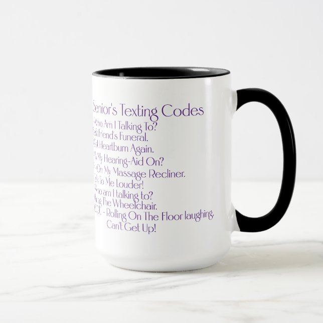Mug "Codes textuels pour seniors" Café/Thé personnalis (Droite)