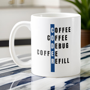 Mug Codeur de reremplissage de café bleu personnalisé