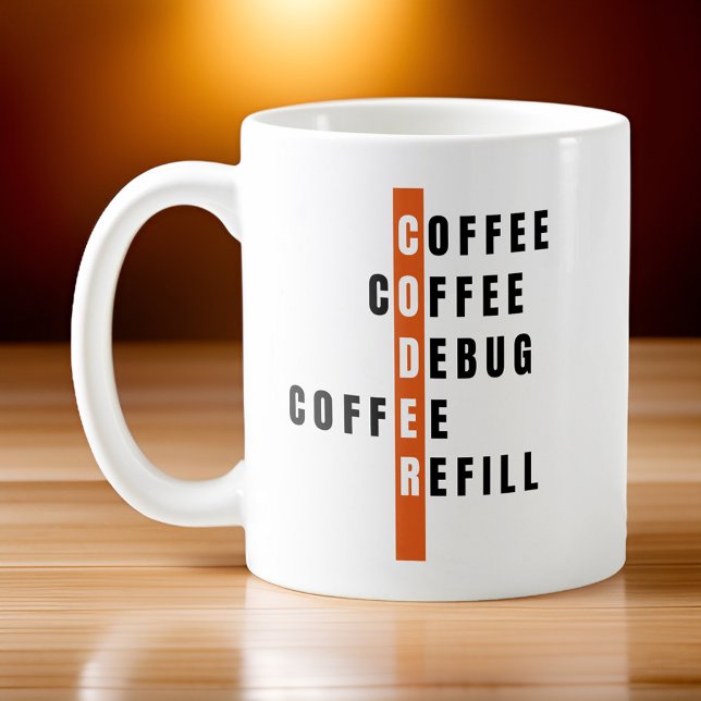 Mug Codeur de reremplissage de café orange personnalis (Créateur téléchargé)