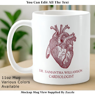 Mug Cœur anatomique vintage personnalisé, Rouge