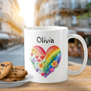 Mug Cœur Arc-en-Ciel Aquarelle Personnalisé