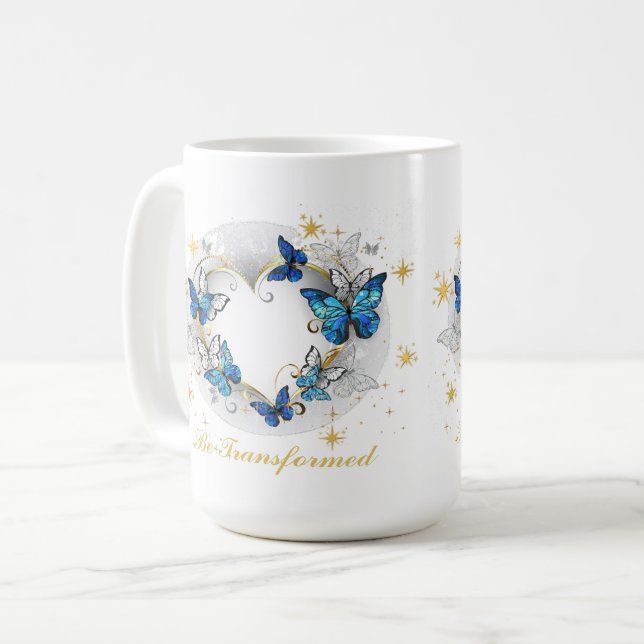 Mug Coeur avec papillons Morpho (Devant gauche)