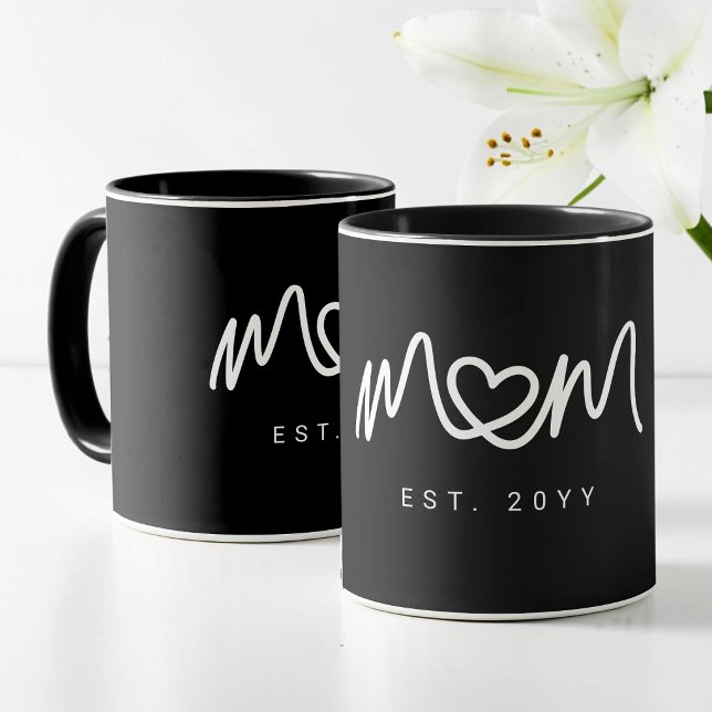 Mug Cœur Blanc Simple  Scénario  Maman Moderne Établie (Simple White Heart Script Modern Mom Established Mug)