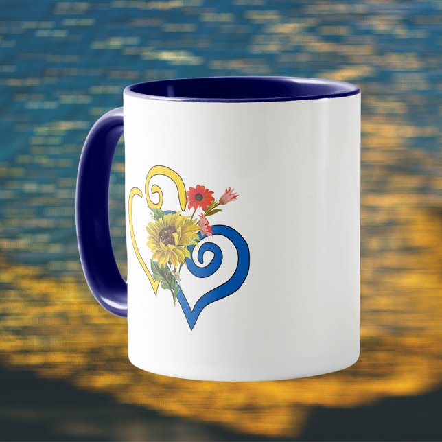 Mug Coeur bleu jaune tordu avec Bouquet de tournesol (Créateur téléchargé)
