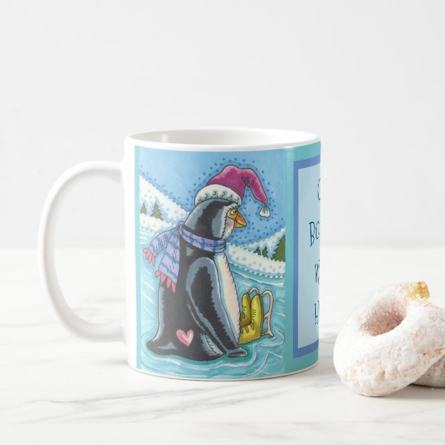MUG COEUR CHAUD FOND FROID, BOURSE DE NOËL DE PENGUIN (Avec donut)