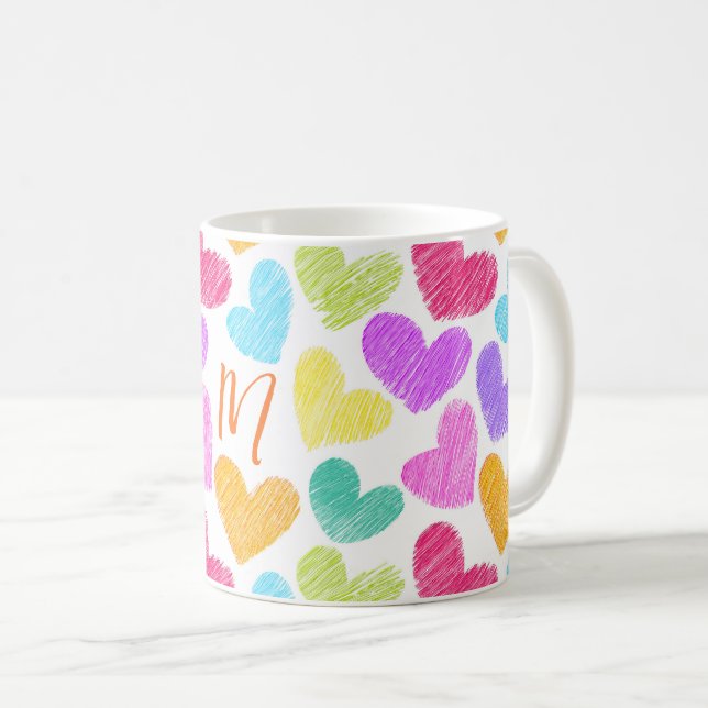 Mug Coeur coloré mignon Pastel Valentine Love Monogram (Devant droit)