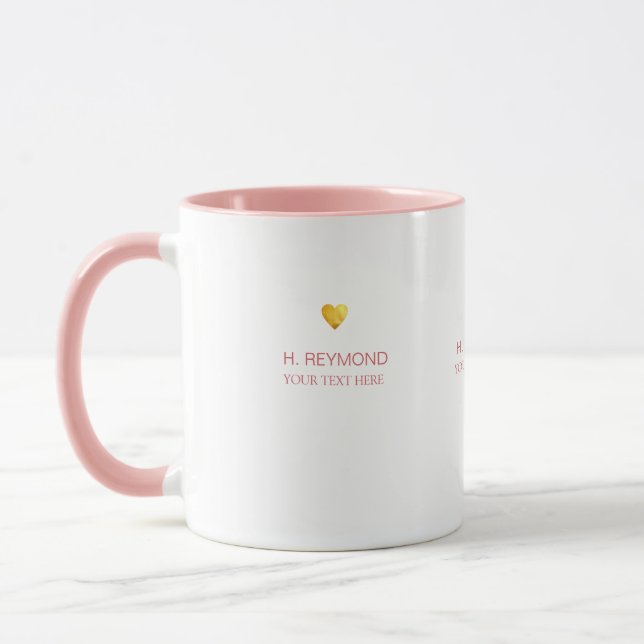 Mug coeur d'amour or avec nom et texte sur beau rose (Gauche)
