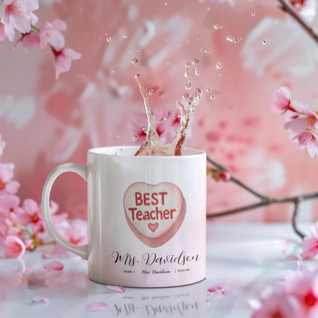 Mug Cœur de bonbon Saint-Valentin | Monogramme du meil (Créateur téléchargé)