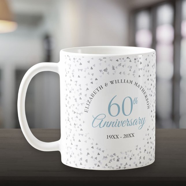 Mug Cœur de confettis pour les 60 ans de mariage (60th Wedding Anniversary Hearts Confetti Coffee Mug)