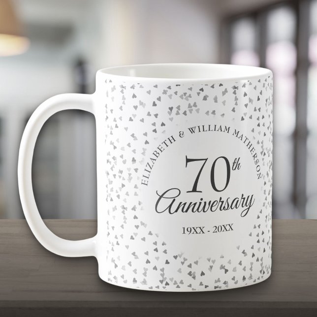 Mug Cœur de confettis pour les 70 ans de mariage (70th Wedding Anniversary Love Hearts Confetti Coffee Mug)