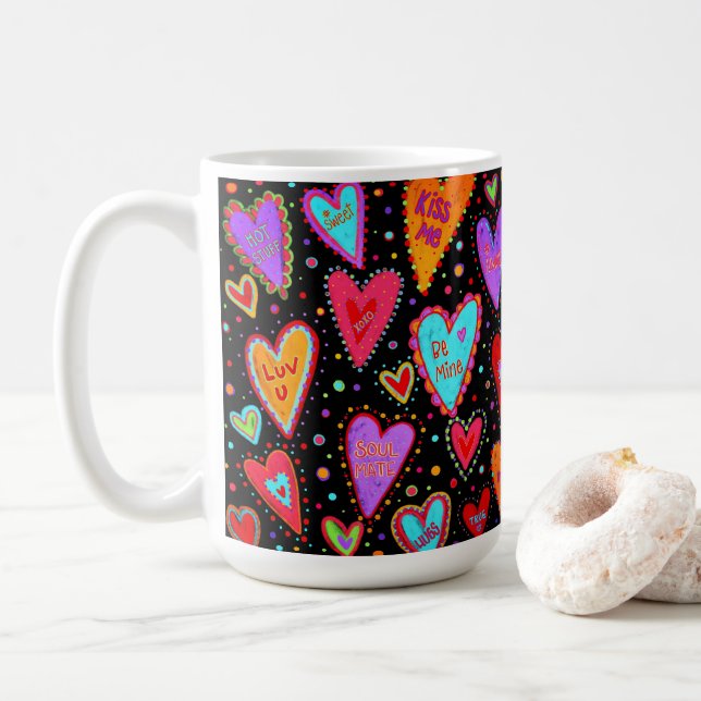 Mug Coeur de conversation coloré et amusant (Avec donut)