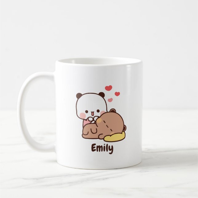 Mug Coeur de la Cute Panda | Personnalisé Ajoutez votr (Gauche)