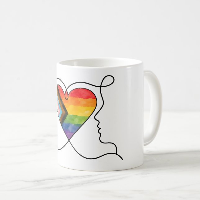 Mug Cœur de la fierté progressiste en ligne art (Devant droit)