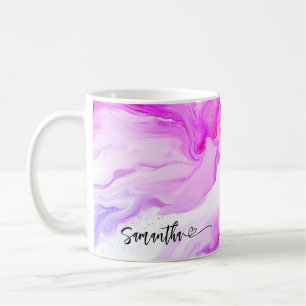 Mug Cœur de nom fluide personnalisé en marbre rose vio