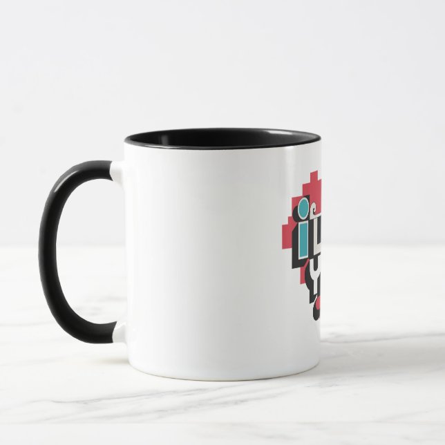 Mug Cœur de pixel Je t'aime Typographie Rétro (Gauche)