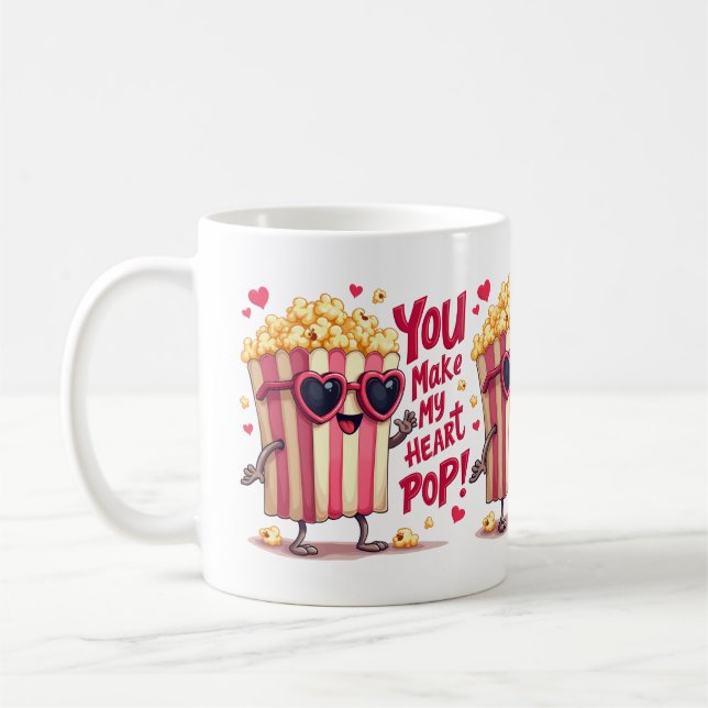 Mug Cœur de Popcorn Design de la Saint-Valentin Pop (Gauche)