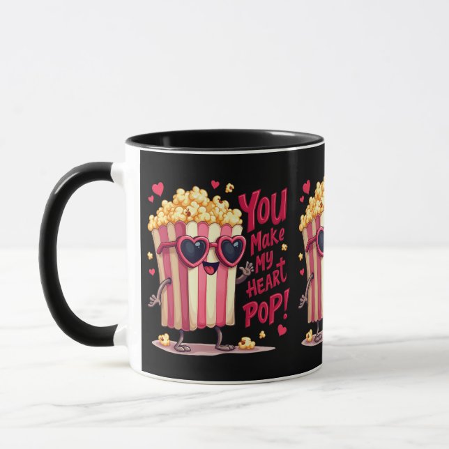 Mug Cœur de Popcorn Design de la Saint-Valentin Pop (Gauche)