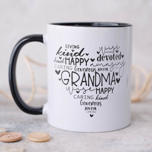 Mug Cœur de typographie grand-mère (Grandma qualities mug)
