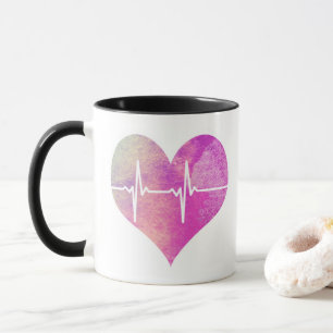 Mug Cœur d'électrocardiogramme à l'aquarelle violette