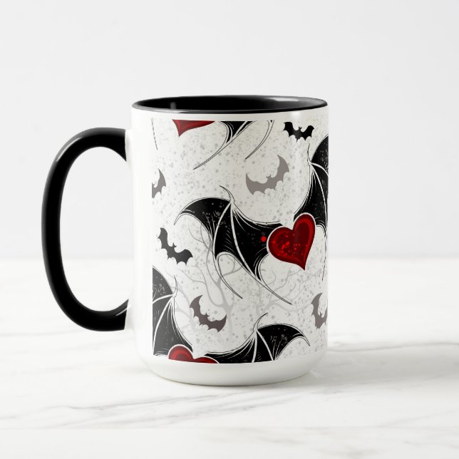 Mug Coeur d'Halloween avec ailes de chauve-souris noir (Gauche)