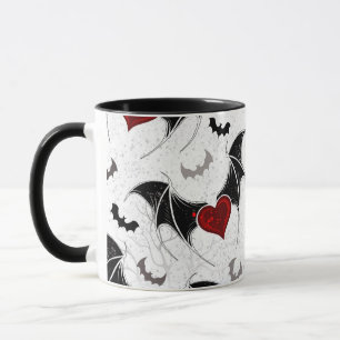 Mug Coeur d'Halloween avec ailes de chauve-souris noir