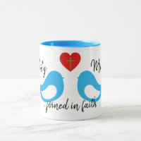 Coeur d'Inséparables bleus avec croix et noms Mari