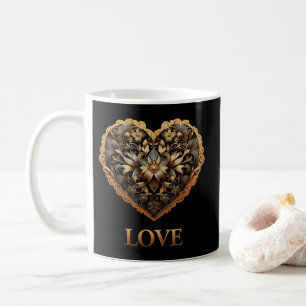 Mug Coeur d'or romantique filigree avec mot d'amour