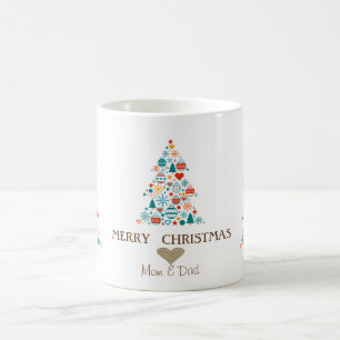 Mug Cœur doré, boule colorée de sapin de Noël