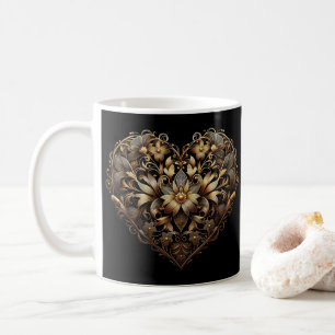 Mug Cœur doré filigrané romantique. Saint Valentin Amo