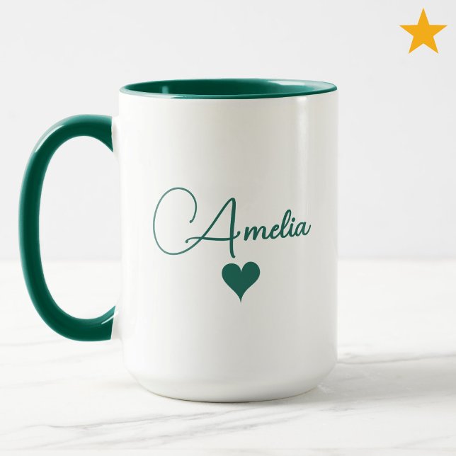 Mug Cœur en typographie cursive avec nom personnalisé  (Créateur téléchargé)