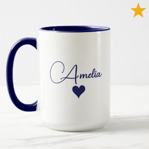Mug Cœur en typographie cursive personnalisée bleu bla