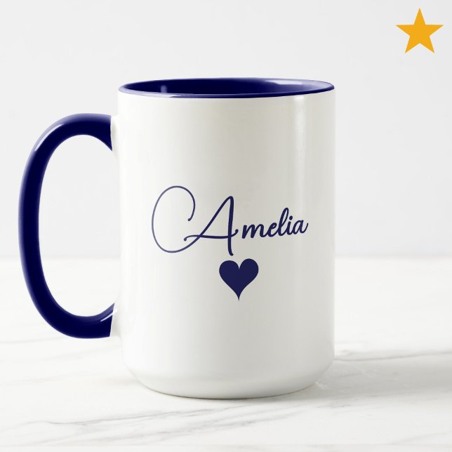 Mug Cœur en typographie cursive personnalisée bleu bla (Créateur téléchargé)