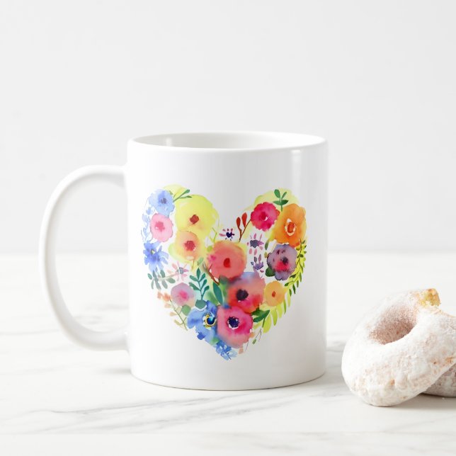 Mug Coeur floral avec la citation de maman (Avec donut)
