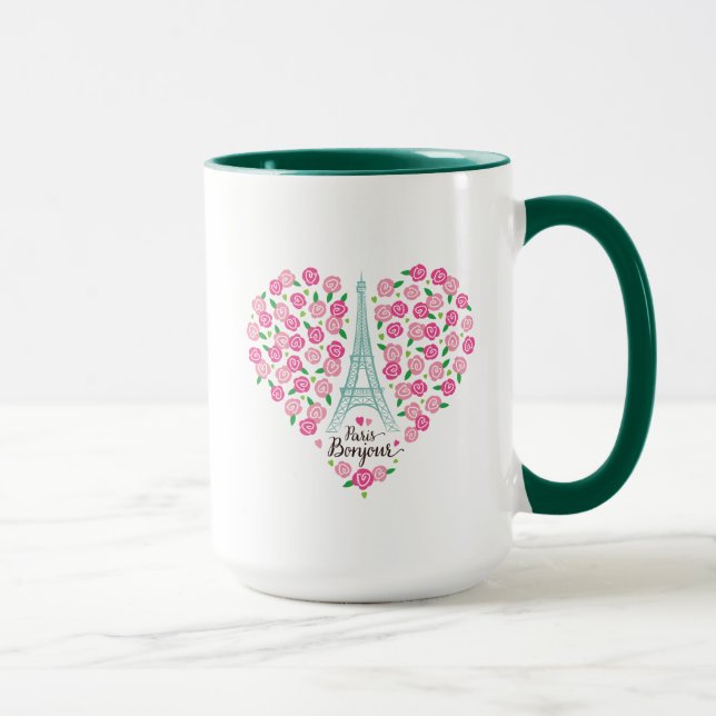 Mug Coeur floral de Paris Bonjour | (Droite)