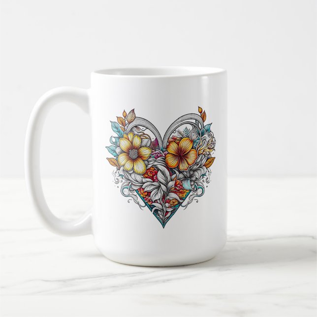 Mug Coeur floral personnalisé avec message sensoriel (Gauche)
