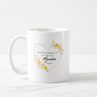 Mug Cœur floral personnalisé pour grand-mère avec son 