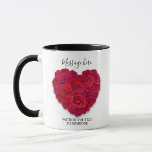 Mug Cœur Floral Romantique Rose Rouge Texte Personnali