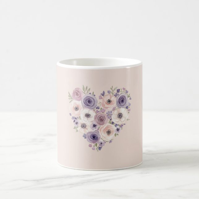 Mug Cœur floral rose violet blanc (Centre)
