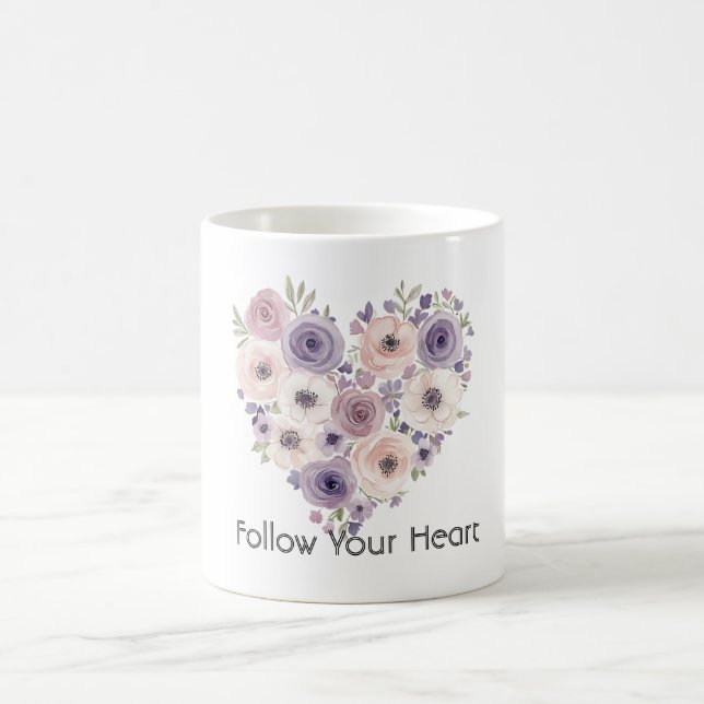 Mug Cœur floral rose violet blanc (Centre)