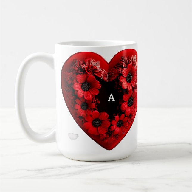 Mug Cœur floral rouge fait de fleurs (Gauche)