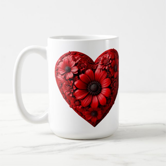 Mug Cœur floral rouge fait de fleurs (Gauche)